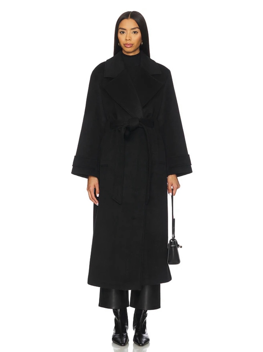 ALIGNE George Wool Blend Wrap Coat Black Size 2